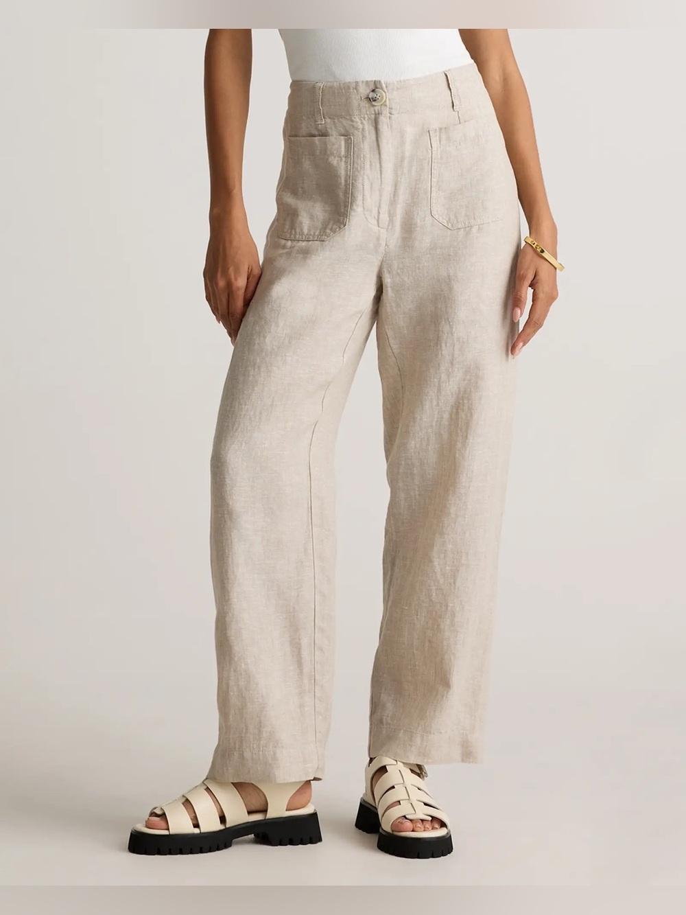 Quince 100% European Linen Patch Pocket Wide Leg Pants in Flax Size 6